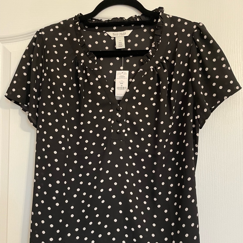 WHBM polka dot ruffle neck blouse NWT size Medium